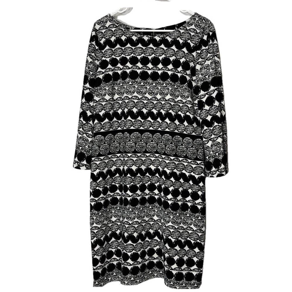 ILE New York Long Sleeve Shift Dress, Size 12, Black & Winter White
